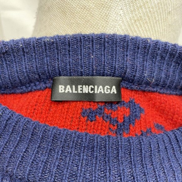 100% Authentic Balenciaga Allover Logo Sweater in Blue & Red Size Small - Picture 4 of 9